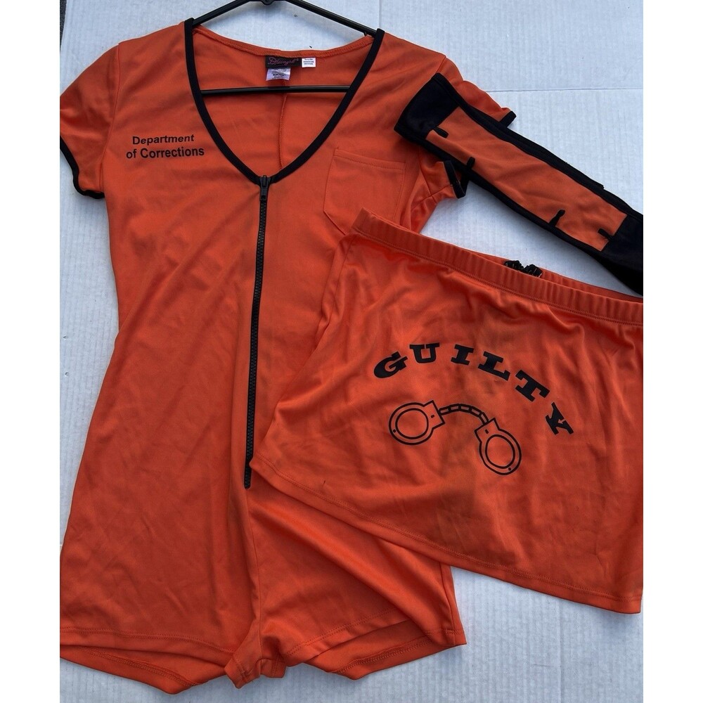 Dreamgirl Locked Up Prisoner Costume Womens Small Orange Convict Guilty Romper
